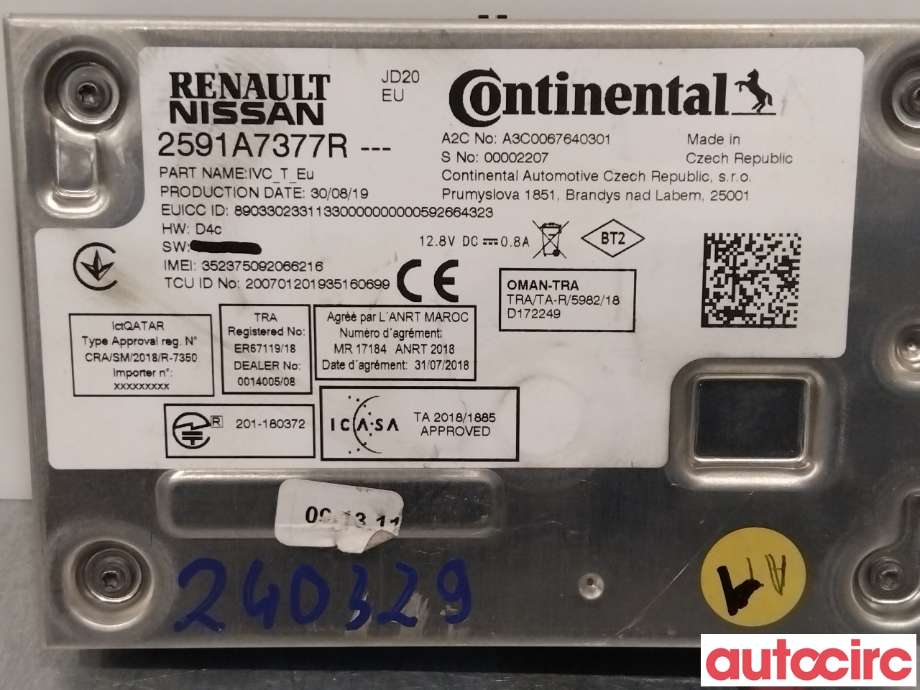 Antenne forsterker til Renault Zoe 2013-2019 (Fase 1) (RENAULT|2591A7377R|)