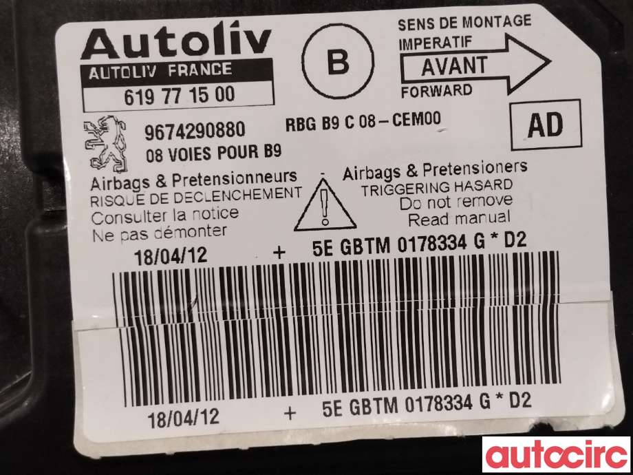 Airbag elektronikk til Peugeot Partner 2008-2015 (Type II, Fase 1)  (PEUGEOT|6546AJ|9803917380|)