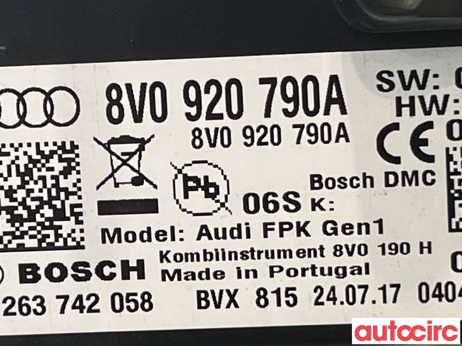 Instrumentpanel til Audi A3 2016-2020 (Type III, Fase 2) (AUDI|8V0920790)