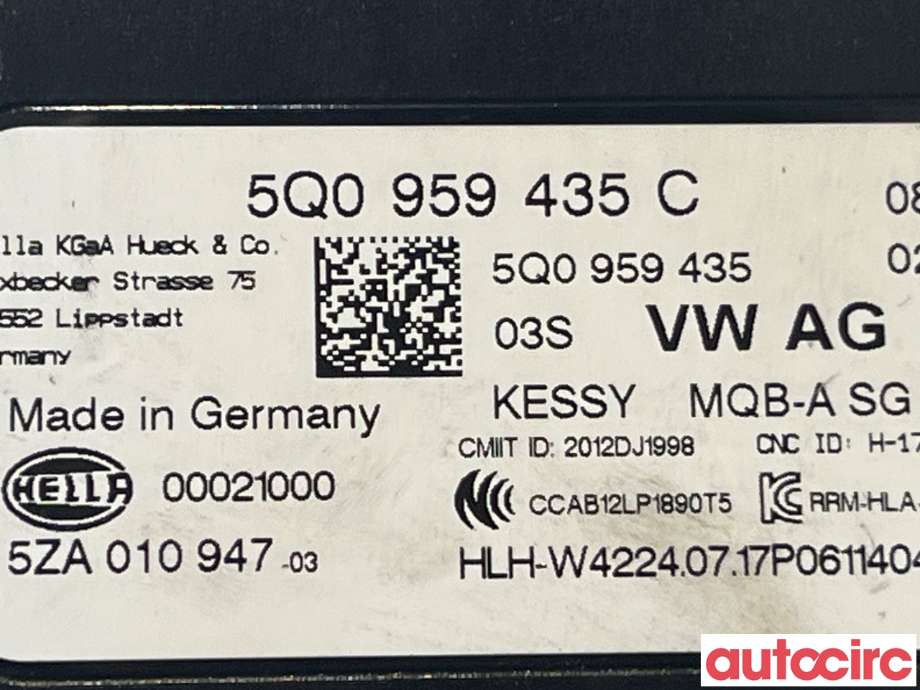 Styreenhet nøkkelfri/keyless til Audi A3 2016-2020 (Type III, Fase 2)  (AUDI|5Q0959435C|5ZA010947-03)