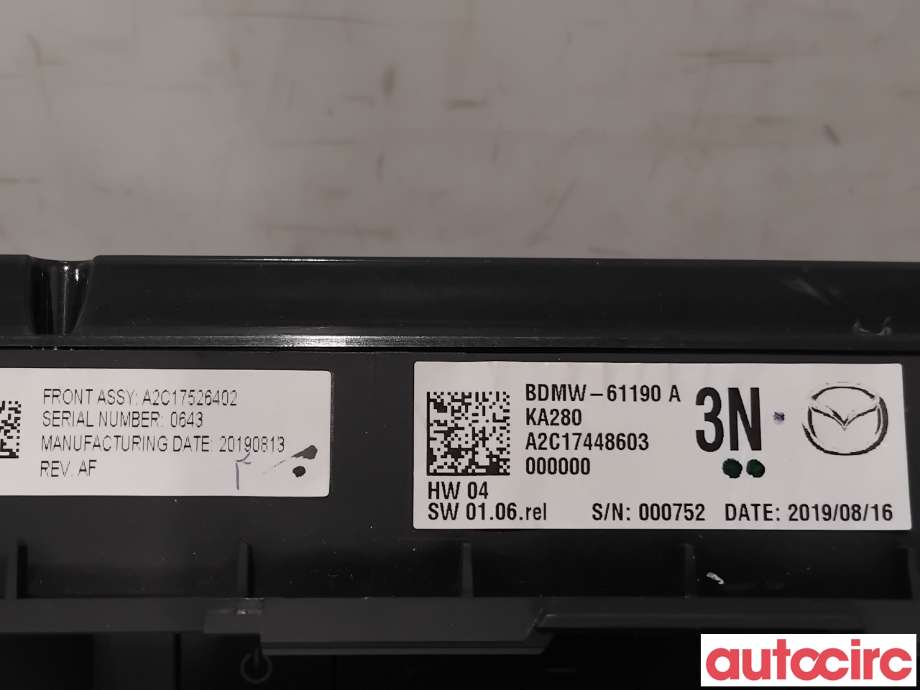 Varmeapparat betjening til Mazda CX-30 2020-->> (MAZDA|BGKP-61-190|A2C17448603|BDMW-61190)