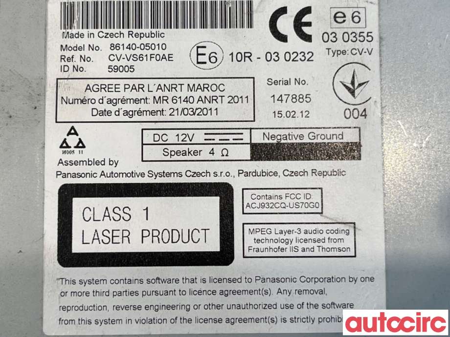 Bilstereo til Toyota Avensis 2009-2015 (Type III, Fase 1)  (TOYOTA|8614005010|CV-VS61F0AE|86140-05010)