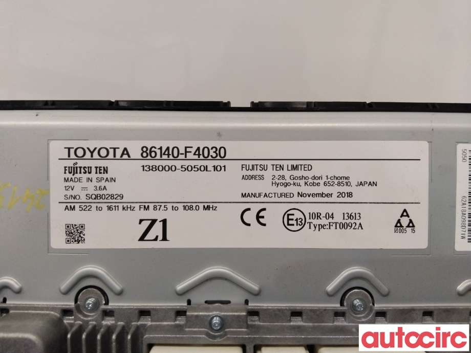Multimedia display (MCU - Media Controller Unit) til Toyota C-HR 2016-->>  (TOYOTA|86140F4030)