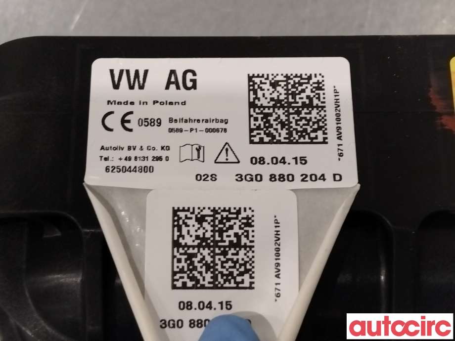 Airbag passasjer til VW Passat 2015-2019 (Fase 1) (B8) (B8) (VOLKSWAGEN|3G0880204F)