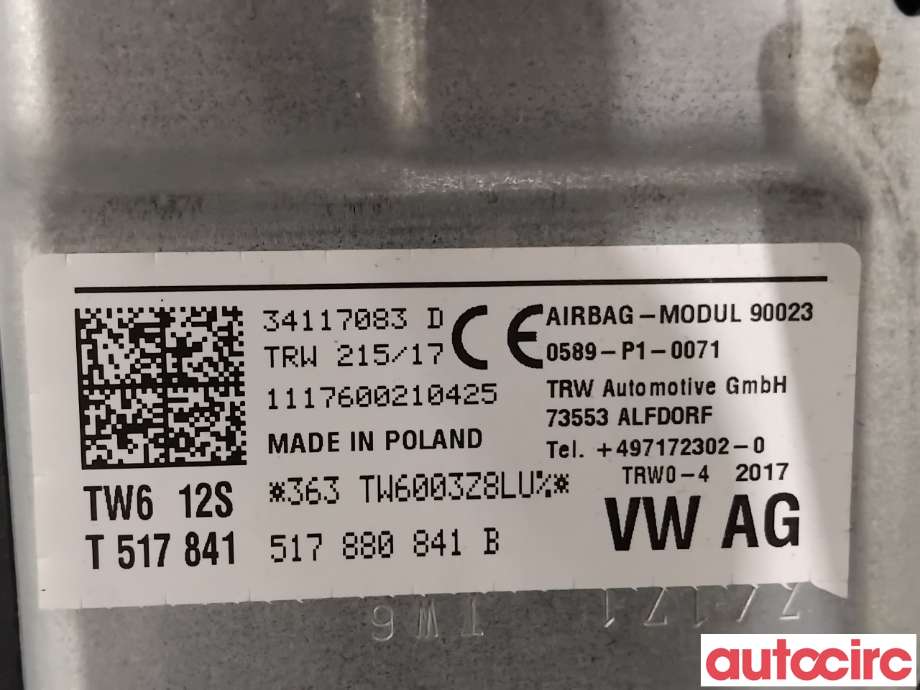 Airbag kne til VW Golf Sportsvan 2014-2018  (VOLKSWAGEN|517880841B|34117083D|517880841C)