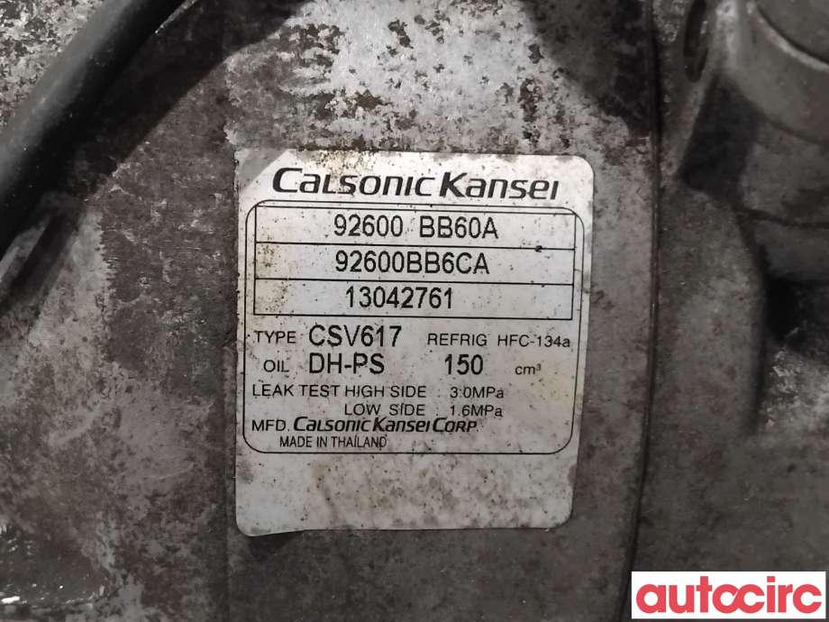 Aircondition kompressor til Nissan Qashqai 2010-2014 (Type I, Fase 2)  (NISSAN|92600BB60A|CVS617|92600BB61B)