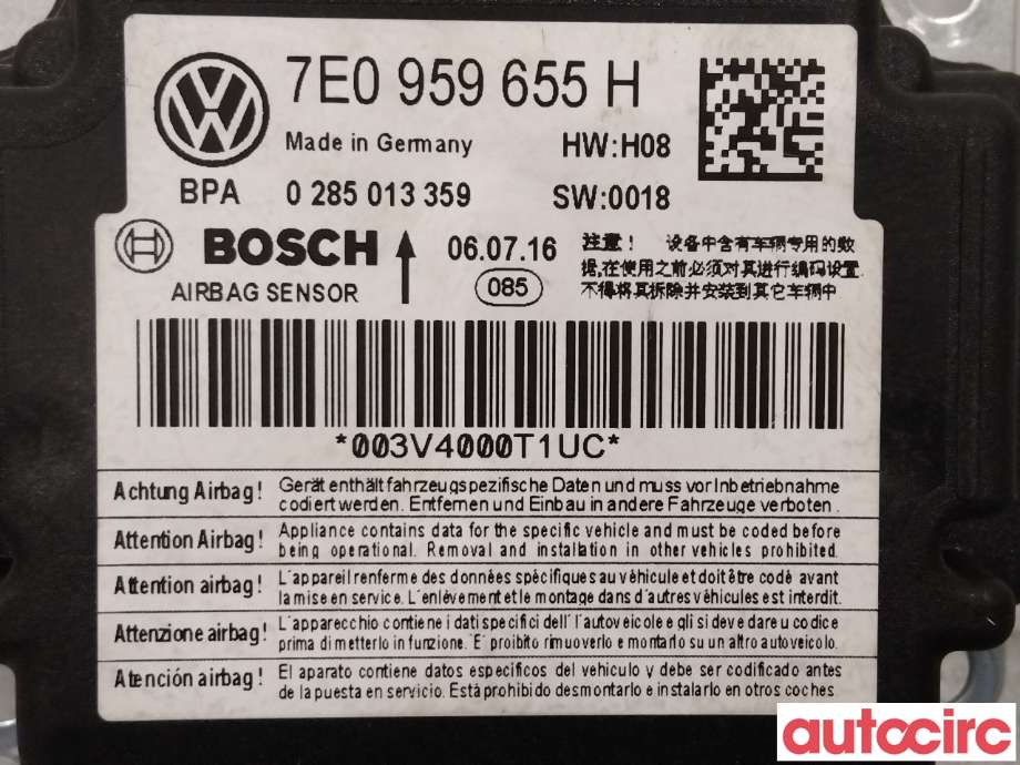 Airbag elektronikk til VW Transporter / Caravelle 2015-2019 (T6) (T6) (VOLKSWAGEN|7E0959655H)