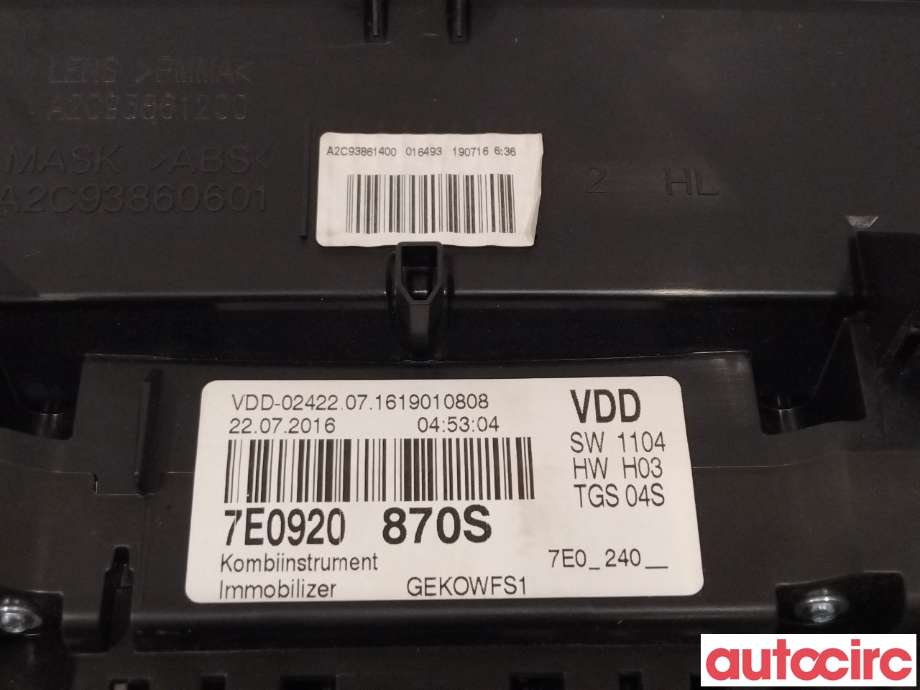 Instrumentpanel til VW Transporter / Caravelle 2015-2019 (T6) (T6) (VOLKSWAGEN|7E0920870S)