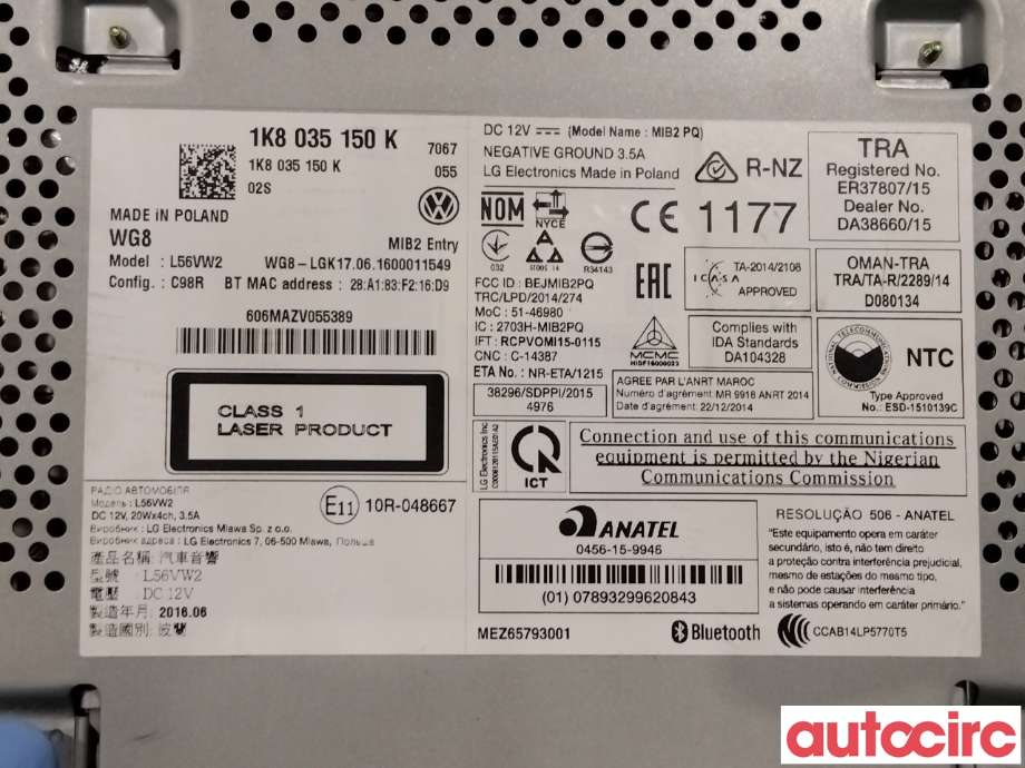 Bilstereo til VW Transporter / Caravelle 2015-2019 (T6) (T6) (VOLKSWAGEN|1K8035150K)