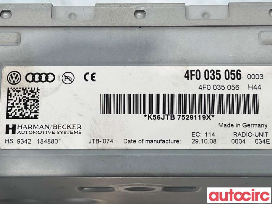 Bilstereo diverse til Audi A6 2008-2011 (Type III, Fase 2) (C6) (C6) (AUDI|4F0035056BX)