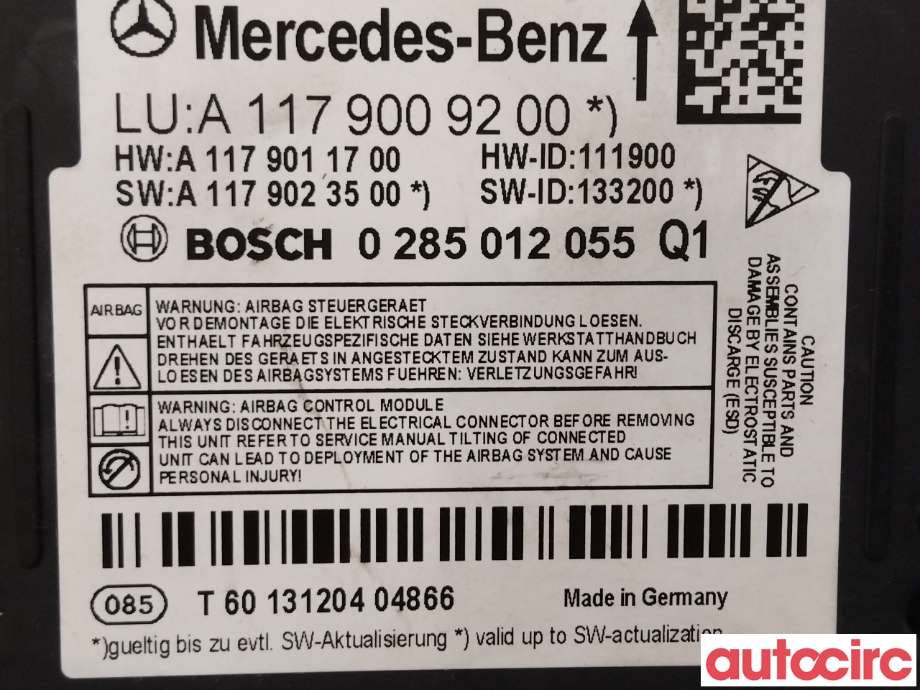 Airbag elektronikk til Mercedes A-Klasse 2012-2018 (W176) (W176) (MERCEDES|A1179009200)