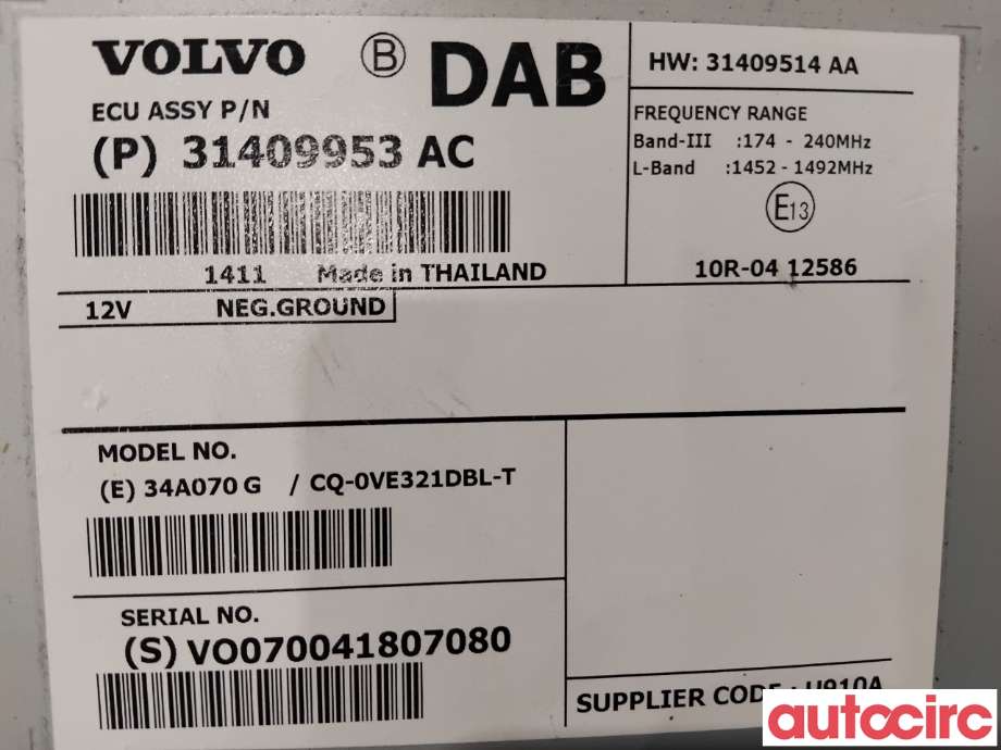 Bilstereo diverse til Volvo V60/V60 CC 2013-2018 (Type I, Fase 2)  (VOLVO|31667304|CQ-0VE321DBL-T|31409514)