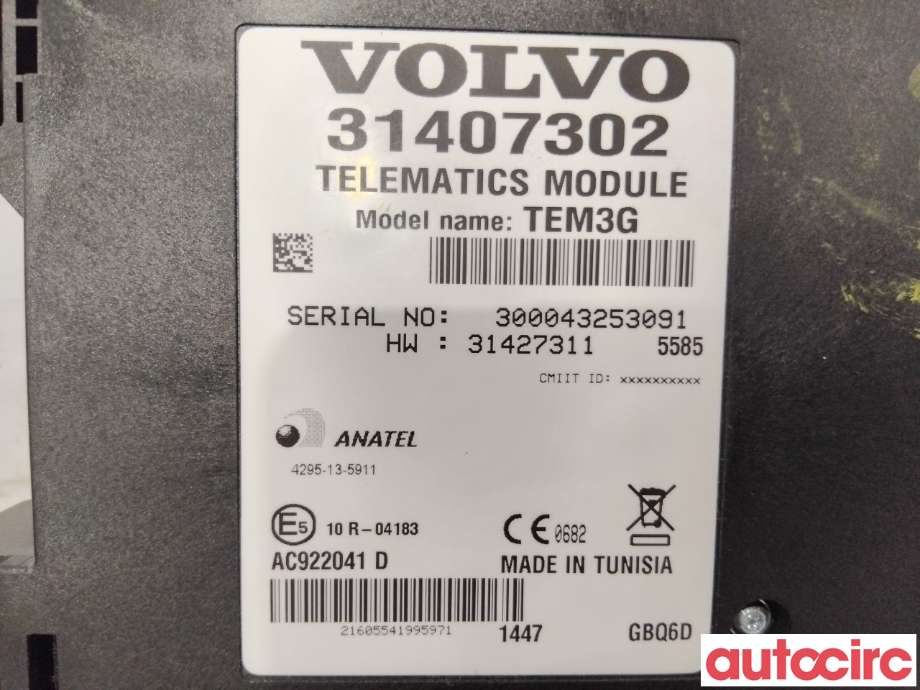 Dashbord telefon til Volvo V60/V60 CC 2013-2018 (Type I, Fase 2)  (VOLVO|36011470|TEM3G|31427311)