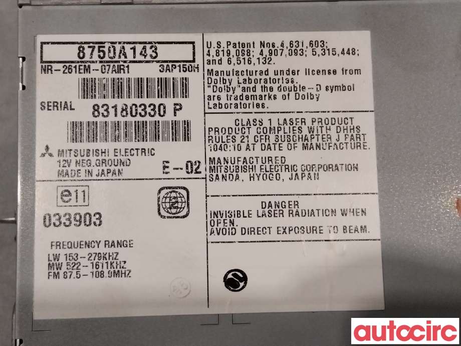 Bilstereo navigasjon til Mitsubishi Outlander 2007-2010 (Type II, Fase 1) (MITSUBISHI|8750A143)