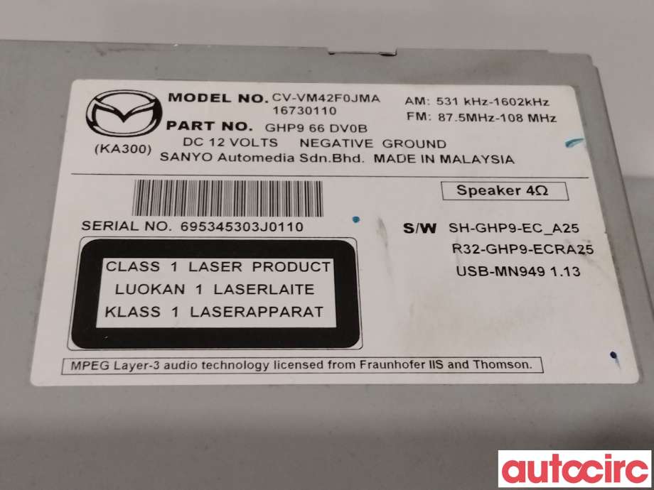 Bilstereo til Mazda CX-5 2012-2017 (Type I)  (MAZDA|GHP9-66-DVOC)