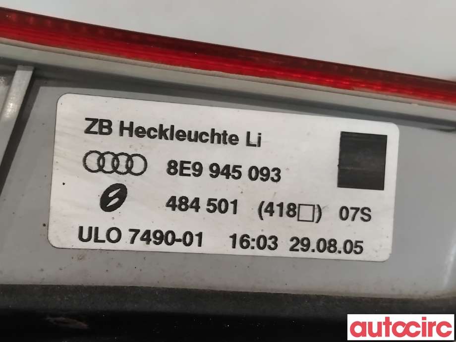 Baklykt venstre indre til Audi A4 2004-2008 (Type III) (B7) (B7) (AUDI|8E9945093A|484501|8E9945093)