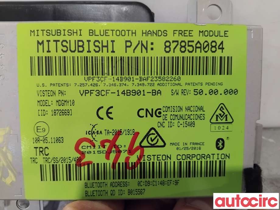 Dashbord telefon til Mitsubishi Outlander 2015-->> (Type III, Fase 2)  (MITSUBISHI|8785A084|VPF3CF-14B901-BA)