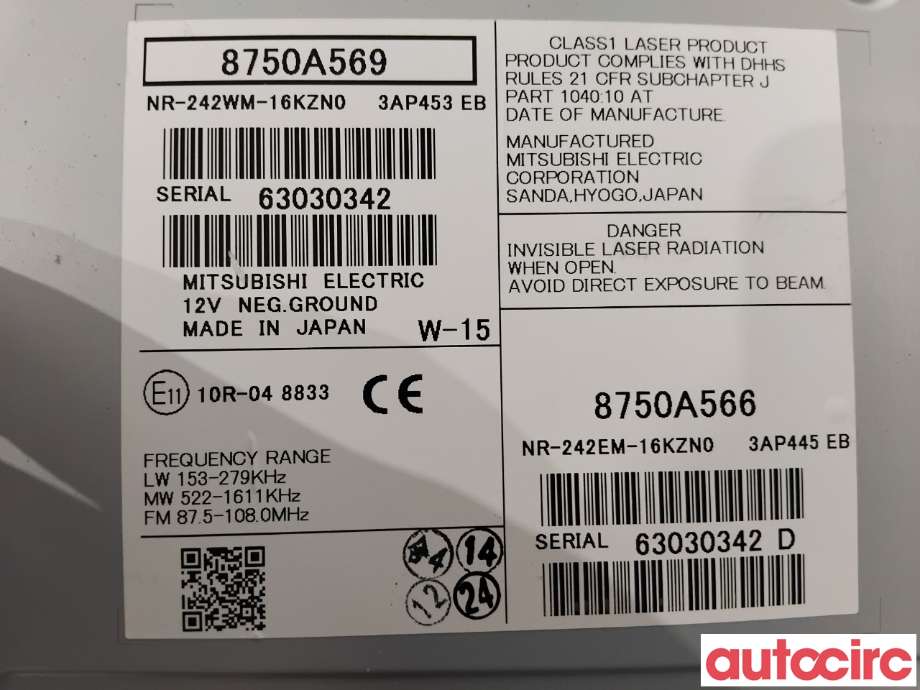 Bilstereo navigasjon til Mitsubishi Outlander 2015-->> (Type III, Fase 2)  (MITSUBISHI|8750A569|NR-242WM-16KZN0)