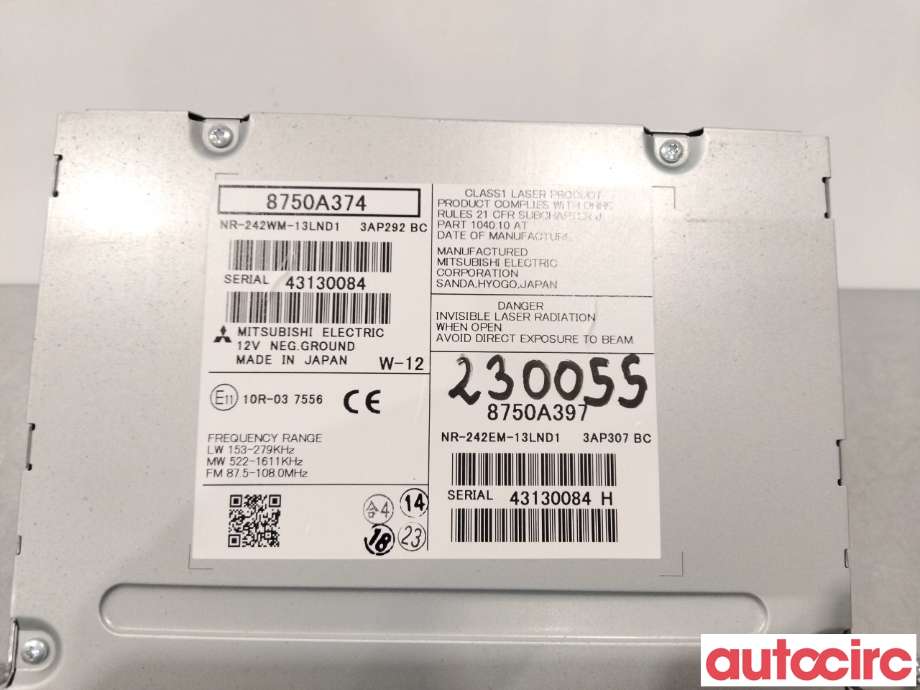 Bilstereo navigasjon til Mitsubishi Outlander 2012-2015 (Type III, Fase 1)  (MITSUBISHI|8750A374|NR-242WM-13LND1)