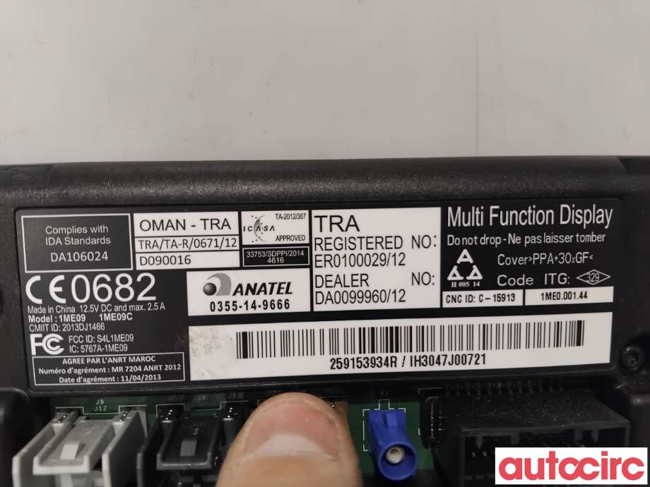 Instrument kjørecomputer til Renault Zoe 2013-2019 (Fase 1)  (RENAULT|259153934R|0355-14-9666|259150869R)