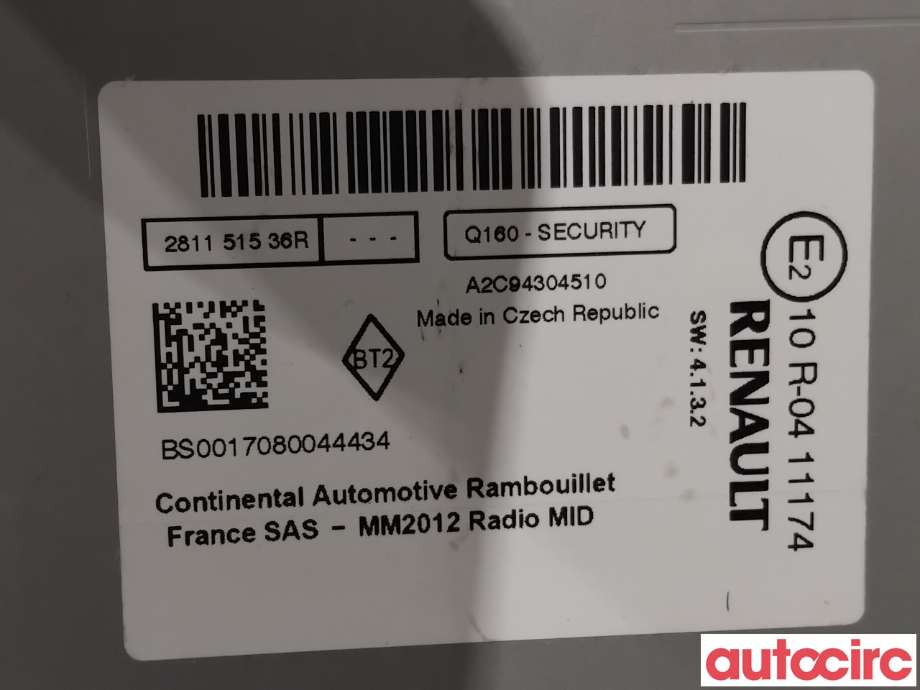 Bilstereo navigasjon til Renault Zoe 2013-2019 (Fase 1)  (RENAULT|281155830R|A2C94304510|281151536R)
