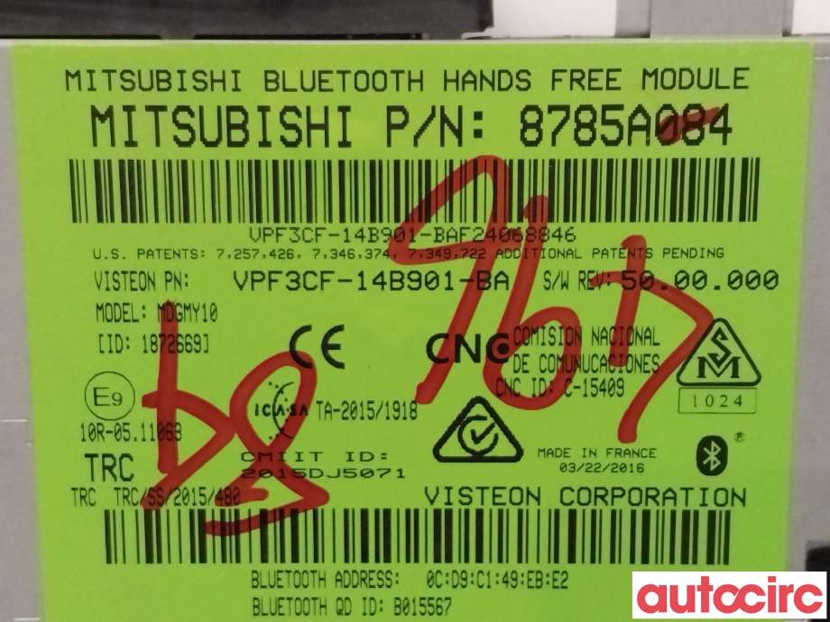 Styreenhet bluetooth til Mitsubishi Outlander 2015-->> (Type III, Fase 2)  (MITSUBISHI|8785A084|)