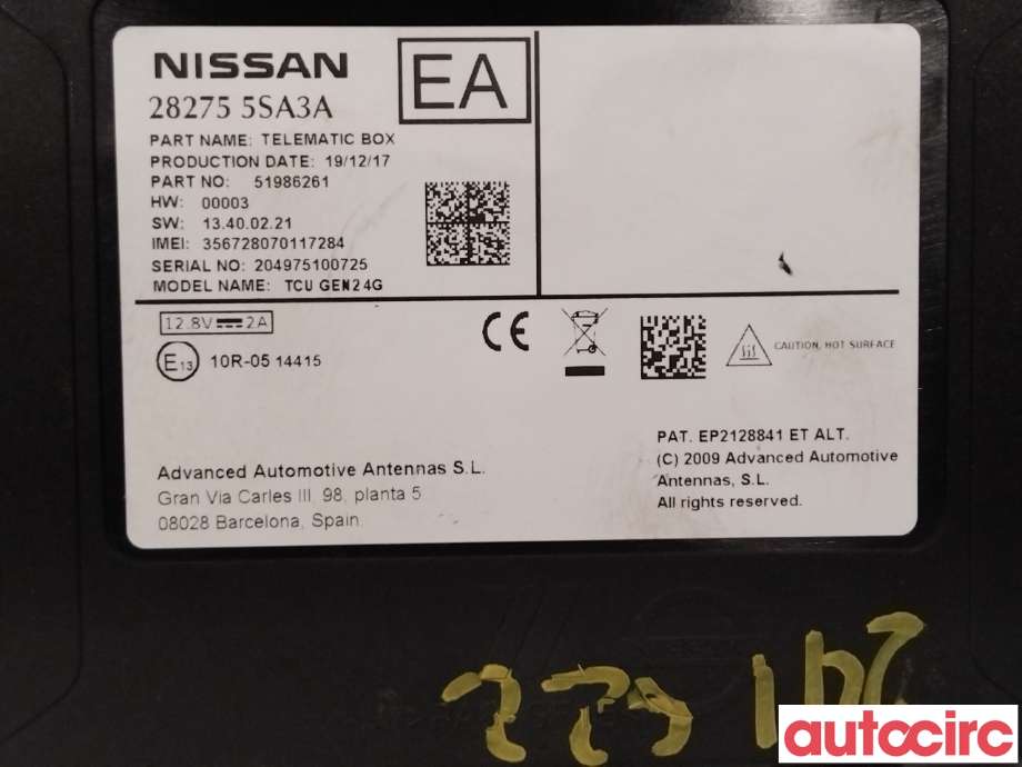 Styreenhet diverse til Nissan Leaf 2018-->> (Type II)  (NISSAN|282755SA3A|)