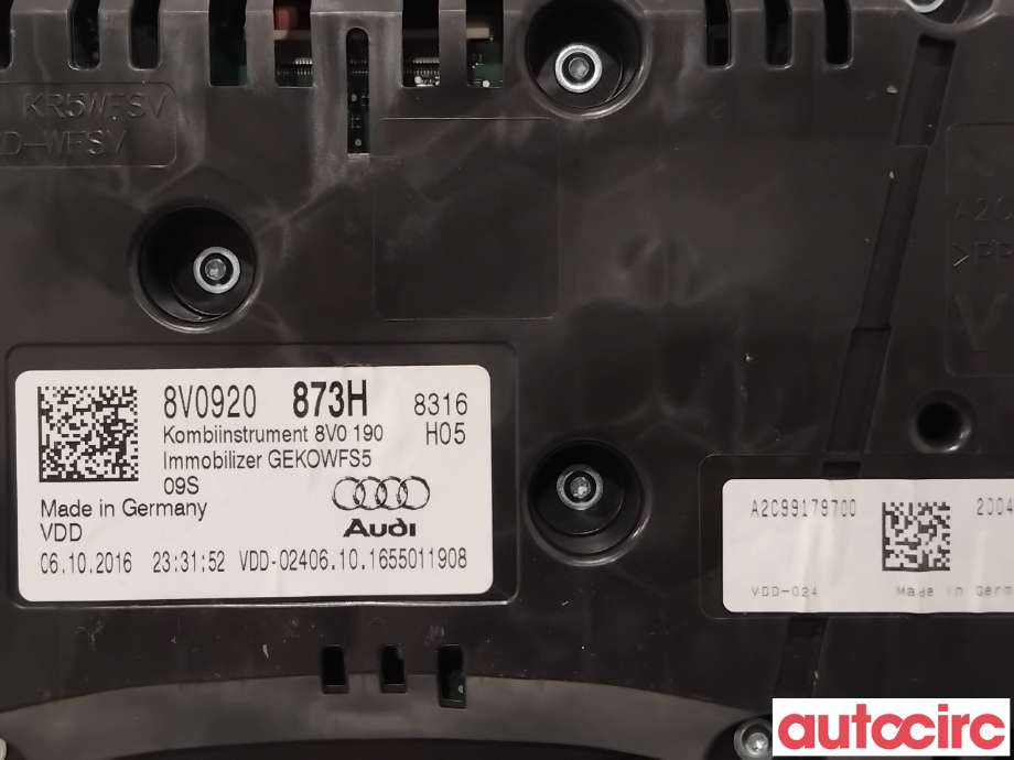 Instrumentpanel til Audi A3 2016-2020 (Type III, Fase 2) (AUDI|8V0920873H|A2C99179700)