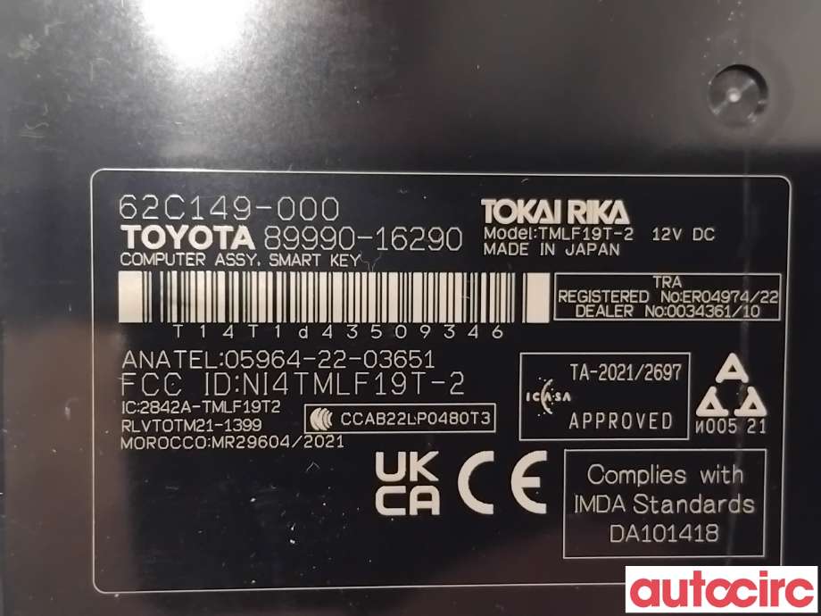 Styreenhet nøkkelfri/keyless til Toyota Corolla 2019-->>  (TOYOTA|899H016250|62C149-000|89990-16290)