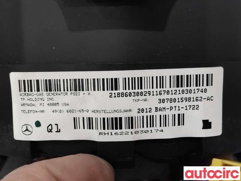 Airbag rattpute til Mercedes E-Klasse 2009-2013 (Fase 1) (W212) (W212) (MERCEDES|A0008605103|307801598162-AC|2188603002)