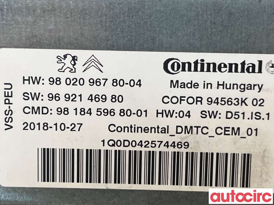 Styreenhet tenning til Peugeot Expert 2016-->> (Type III)  (PEUGEOT|9818459680|94563K|9802096780)