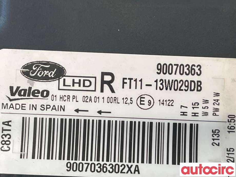 Frontlykt høyre halogen til Ford Transit Connect 2013-2018 Type II, Fase 1  (FORD|1949633|90070363|FT11-13W029DB)