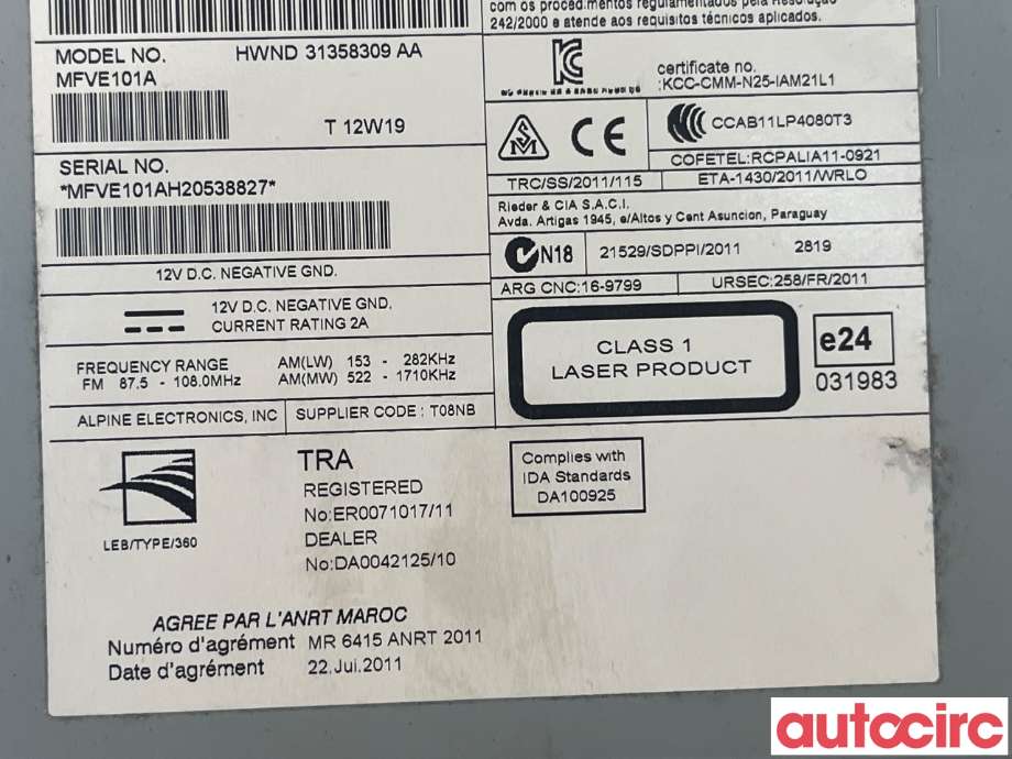 Bilstereo til Volvo V70 2007-2013 (Type III, Fase 1)  (VOLVO|36050578|MFVE101A|31358309)