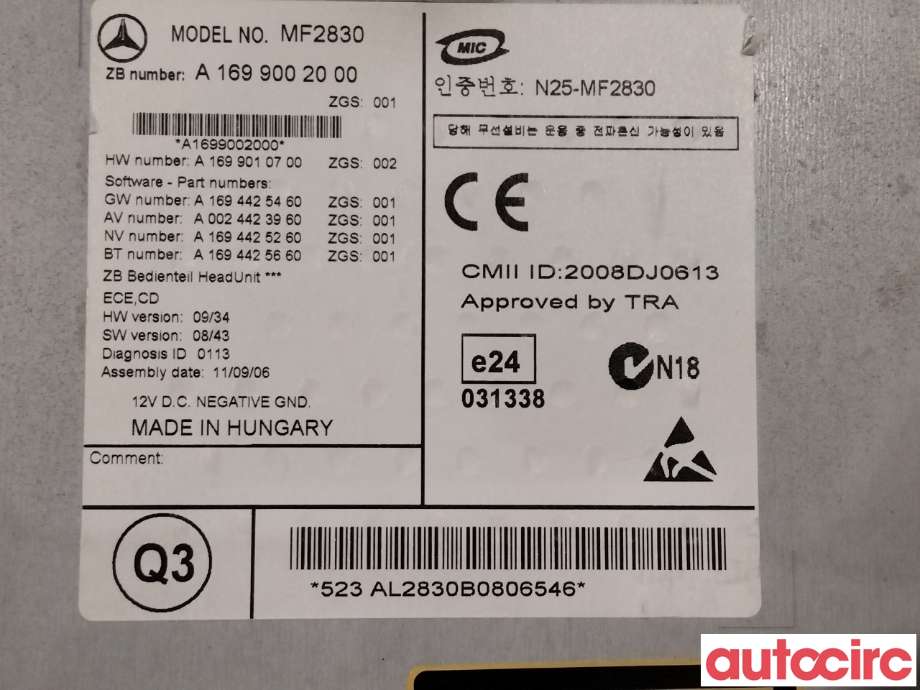 Bilstereo til Mercedes A-Klasse 2005-2012 (W169) (W169) (MERCEDES|A1699002000|)