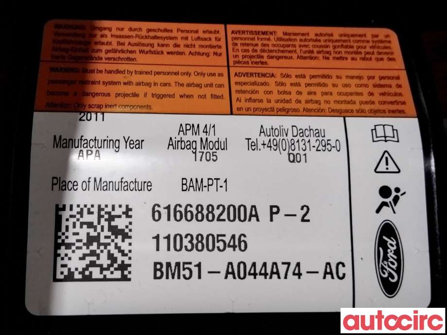 Airbag passasjer til Ford Focus 2011-2014 (Type III, Fase 1) (FORD|1780159|616688200A|BM51-A044A74-AC)