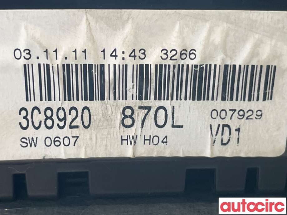 Instrumentpanel til VW CC 2008-2012 (PASSAT CC) (PASSAT CC) (VOLKSWAGEN|3C8920870L)