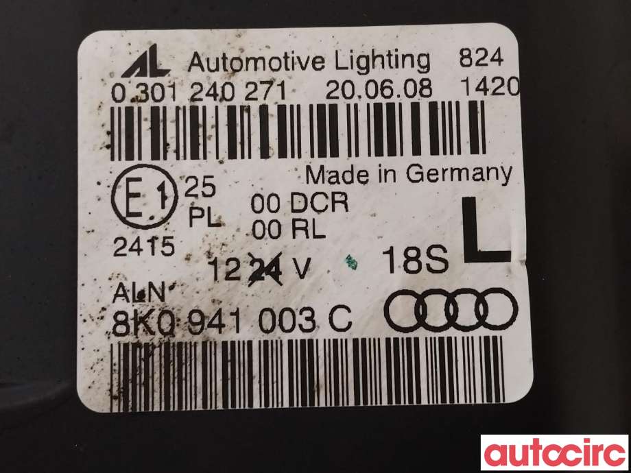 Frontlykt venstre xenon til Audi A4 2007-2014 (Type IV) (B8) (B8) (AUDI|8K0941029AJ|8K0941003C)