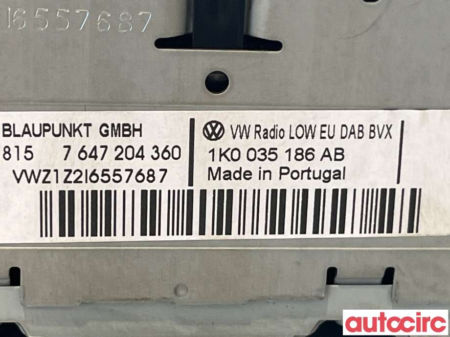 Bilstereo til VW Golf VI 2008-2012  (VOLKSWAGEN|1K0057187BX|7647204360|1K0035186AB)