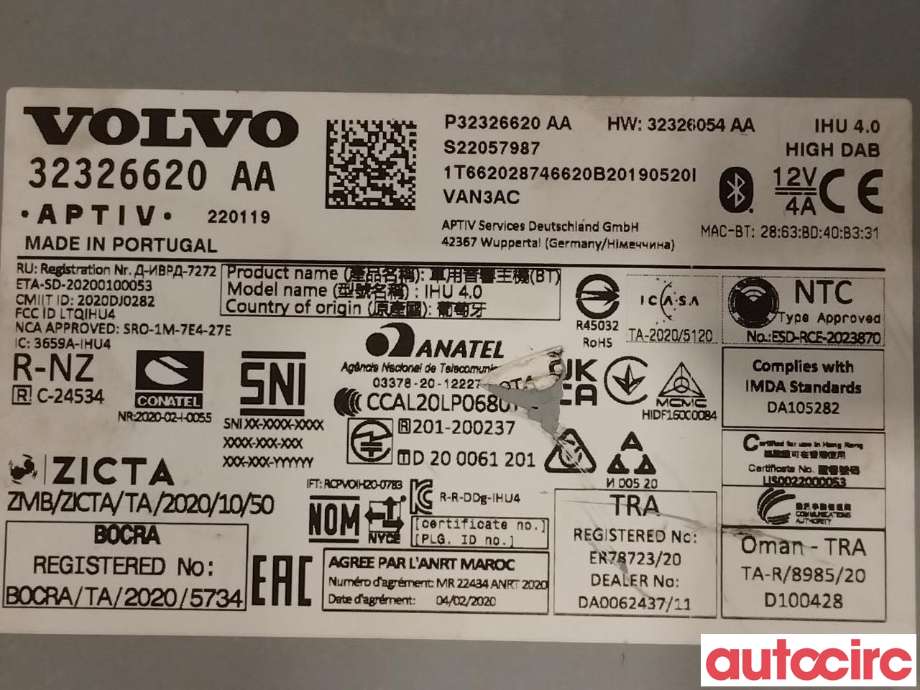 Bilstereo diverse til Volvo XC40 2018-2024  (VOLVO|36003422|32326620AA)