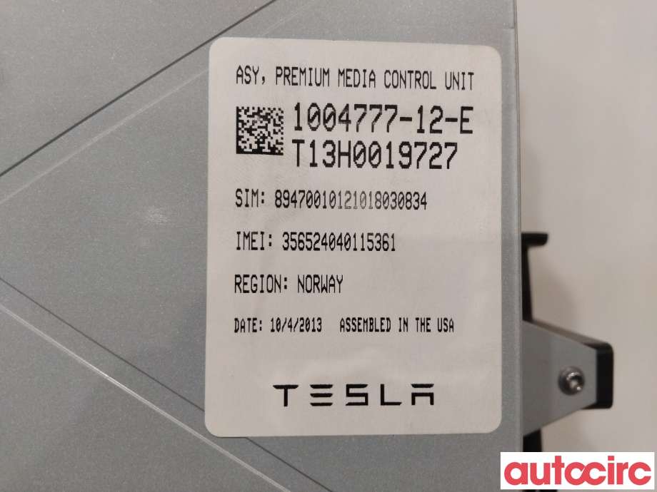 Multimedia display (MCU - Media Controller Unit) til Tesla Model S 2013-2016 (Fase 1) (TESLA|1015898-00-A|1004777-12-E)