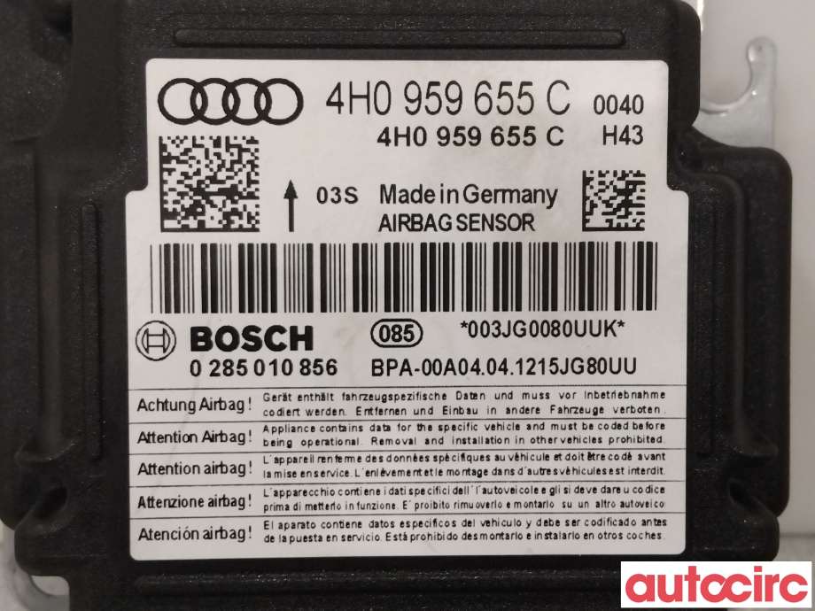 Airbag elektronikk til Audi A6 2011-2014 (Type IV, Fase 1) (C7) (C7) (AUDI|4H0959655C|)