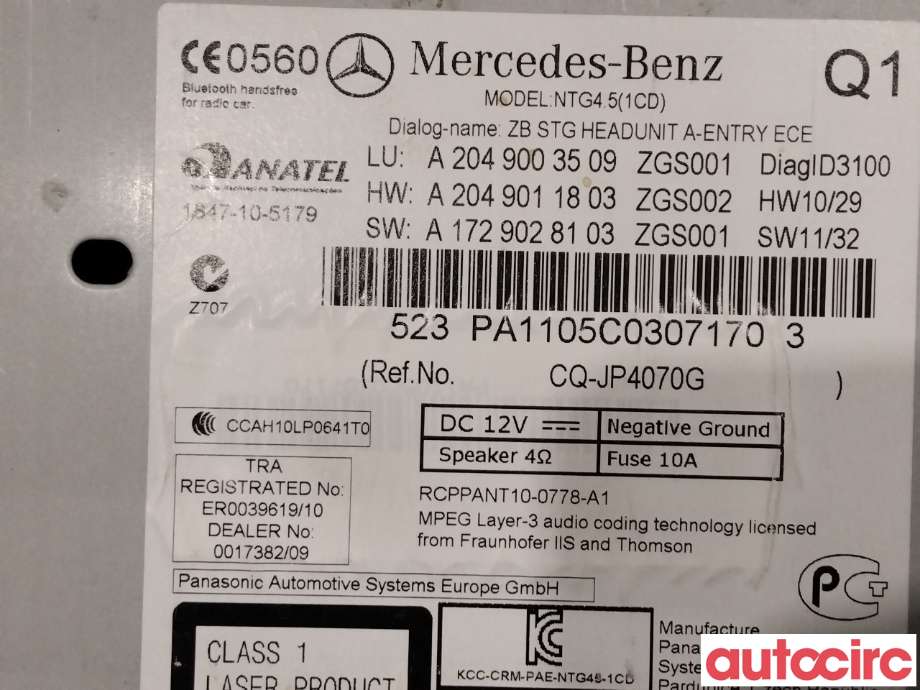 Bilstereo til Mercedes C-Klasse 2011-2014 (Fase 2) (W204) (W204) (MERCEDES|A2049003509|)