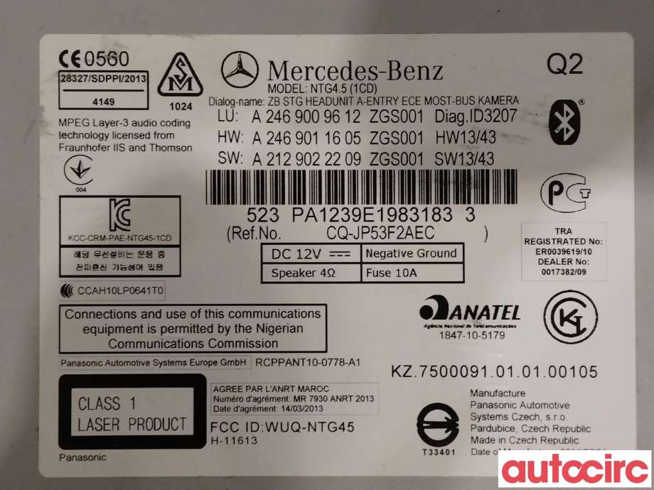 Bilstereo til Mercedes CLA 2013-2019 (C117) (C117) (MERCEDES|A2469000816|A2469009612)