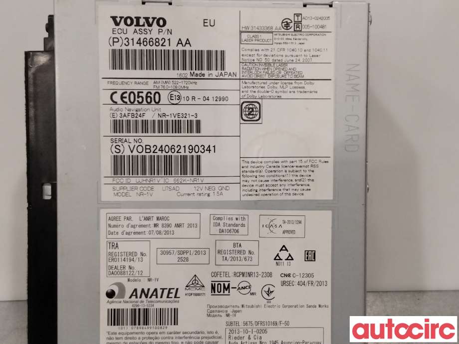 Bilstereo til Volvo V40 2012-2019  (VOLVO|36050657|NR-1VE321-3|31433368)