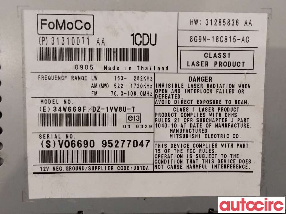 Bilstereo til Volvo V70 2007-2013 (Type III, Fase 1)  (VOLVO|36050930|DZ-1VW8U-T|31285836)