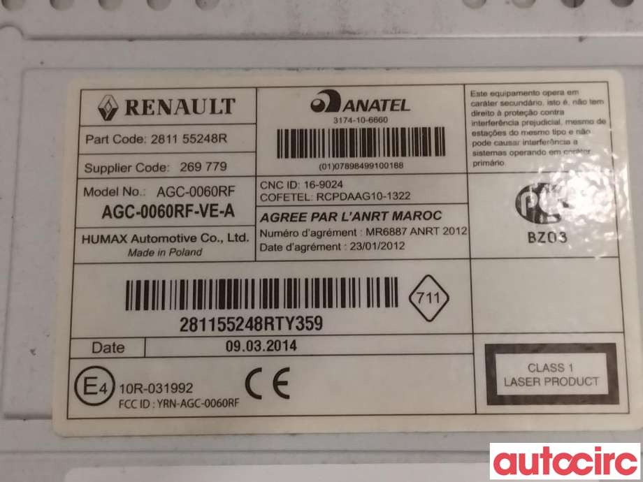 Bilstereo til Dacia Duster 2010-2017 (Type I)  (DACIA|280213803R|281155248R)