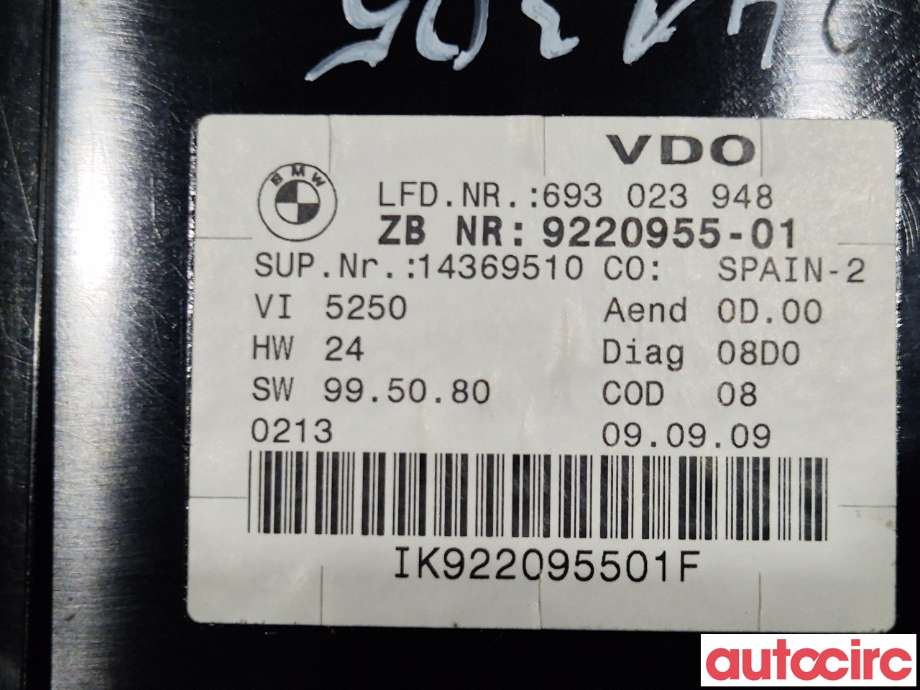 Instrumentpanel til BMW 3-Serie 2005-2011 (E90/E91/E92/E93) (E90/E91/E92/E93) (BMW|62109316119|10454219)