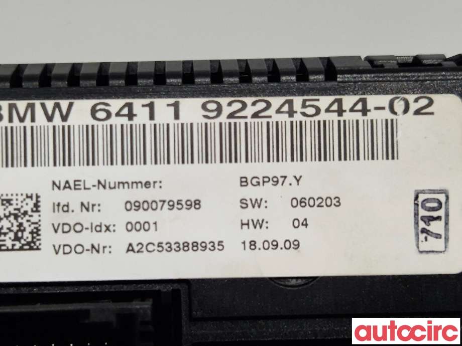 Varmeapparat betjening til BMW 3-Serie 2005-2011 (E90/E91/E92/E93) (E90/E91/E92/E93) (BMW|64119286618|A2C53388935|64119224544)