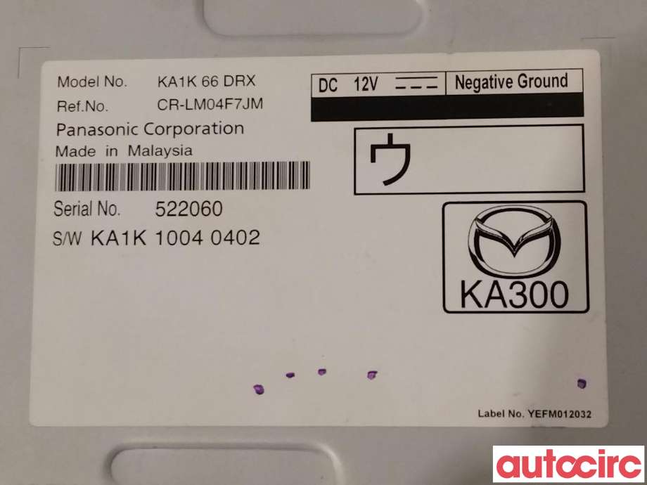 Bilstereo diverse til Mazda CX-5 2012-2017 (Type I) (MAZDA|KA1K-66-DRX|CR-LM04F7JM|KA1K66DRX)