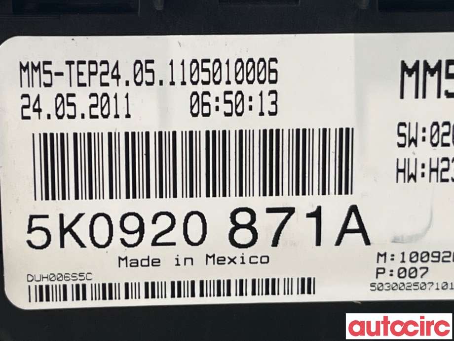 Instrumentpanel til VW Golf VI 2008-2012  (VOLKSWAGEN|5K0920871AX|5K0920871)